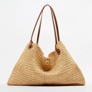 ZARA Large Beach Bag, Straw Material